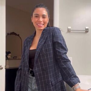 Bloomingdale's Navy Plaid Blazer